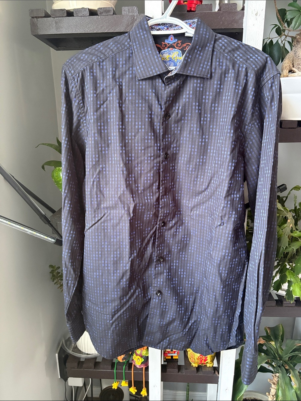 NWOT Robert Graham Navy and Black Patterned Long-Sleeve Dress Shirt